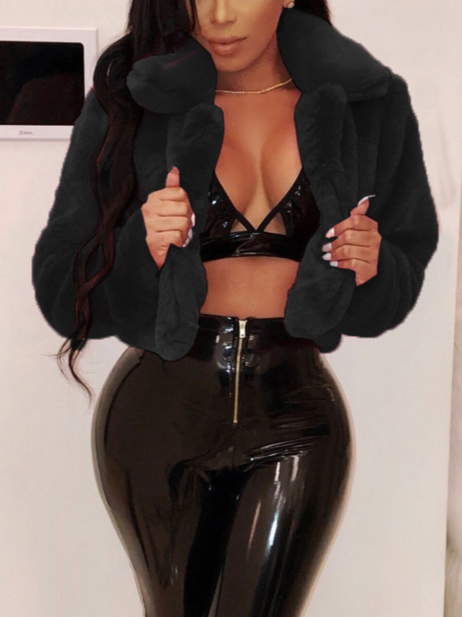 

LW Open Front Crop Basic Faux Fur, Black