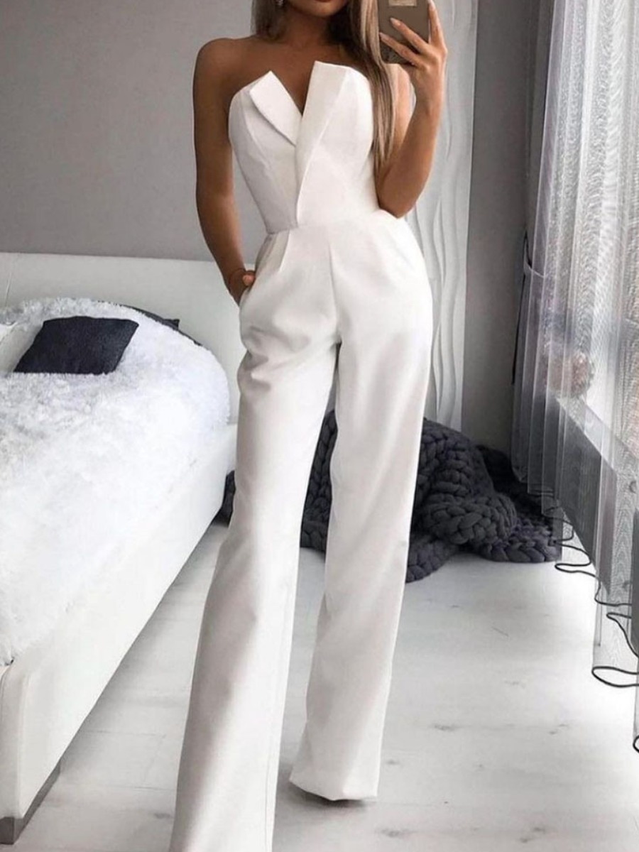 

LW COTTON Off The Shoulder Regular Fit Jumpsuit, White