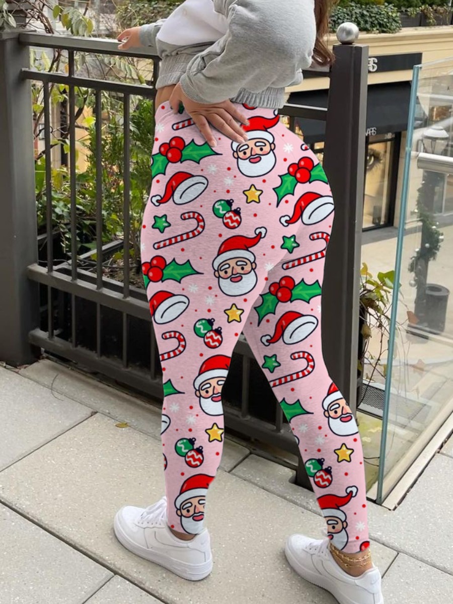 

LW Santa Claus Fruit Print Leggings, Pink