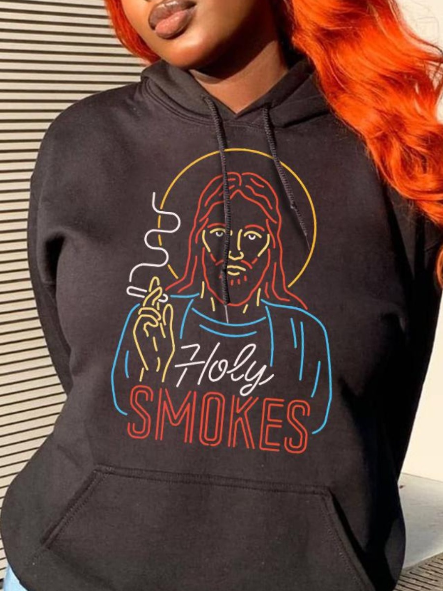 

LW Letter Portrait Print Loose Hoodie, Black