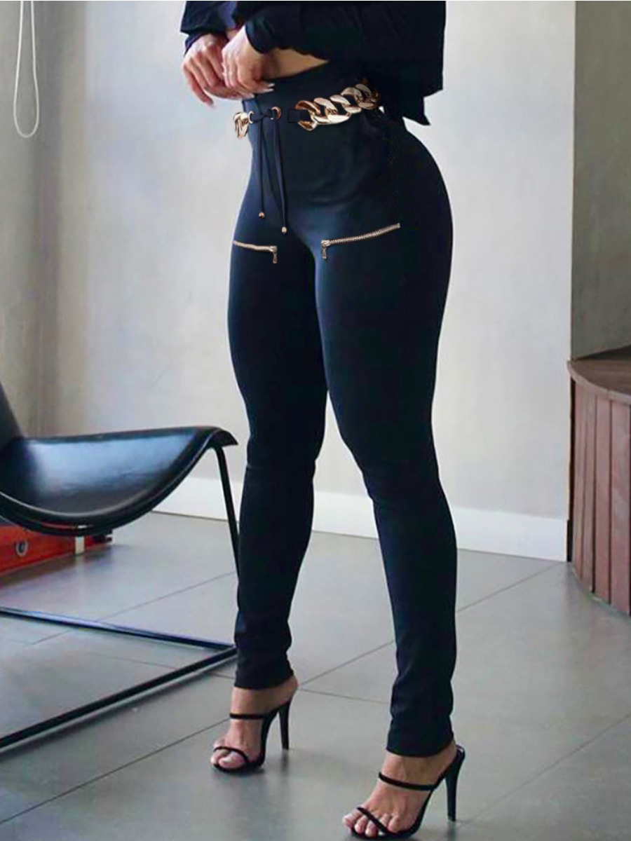 

LW High Waist Zipper Design Skinny Pants, Black