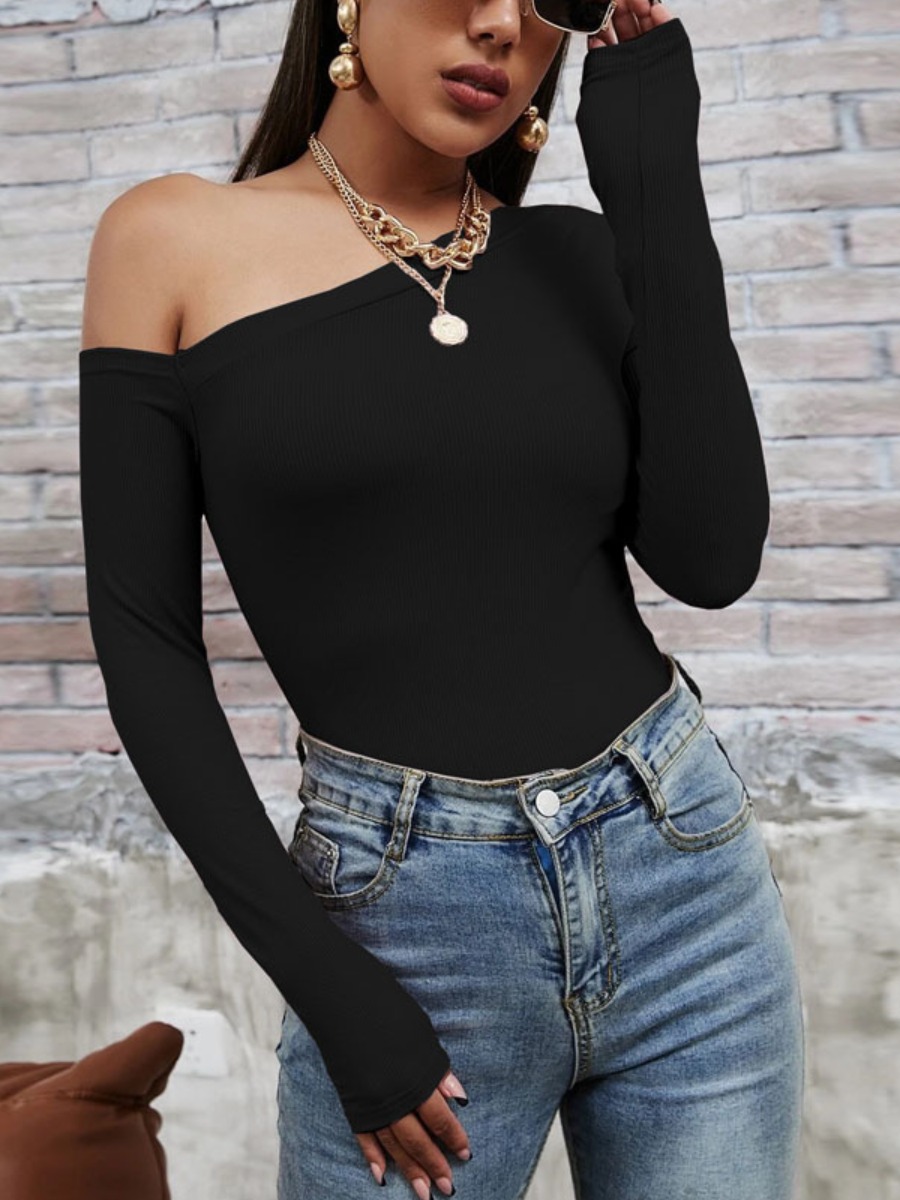 

LW SXY Boat Neck Skinny T-shirt, Black