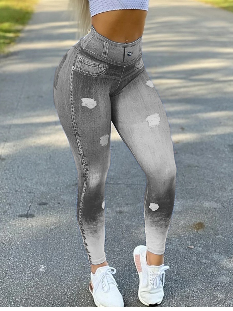 

LW Tie-dye Ripped Leggings, Grey