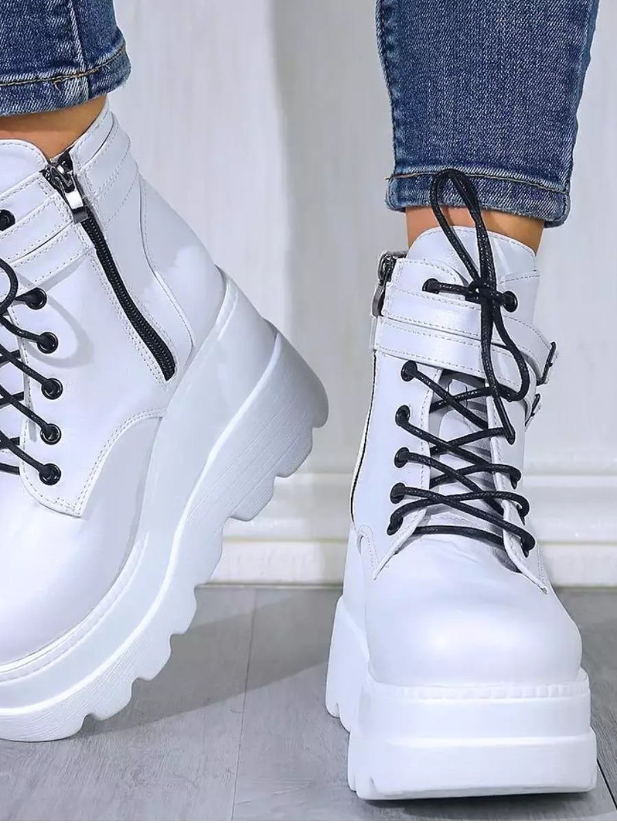 

LW Zipper Buckle Design Platform Shoes, White