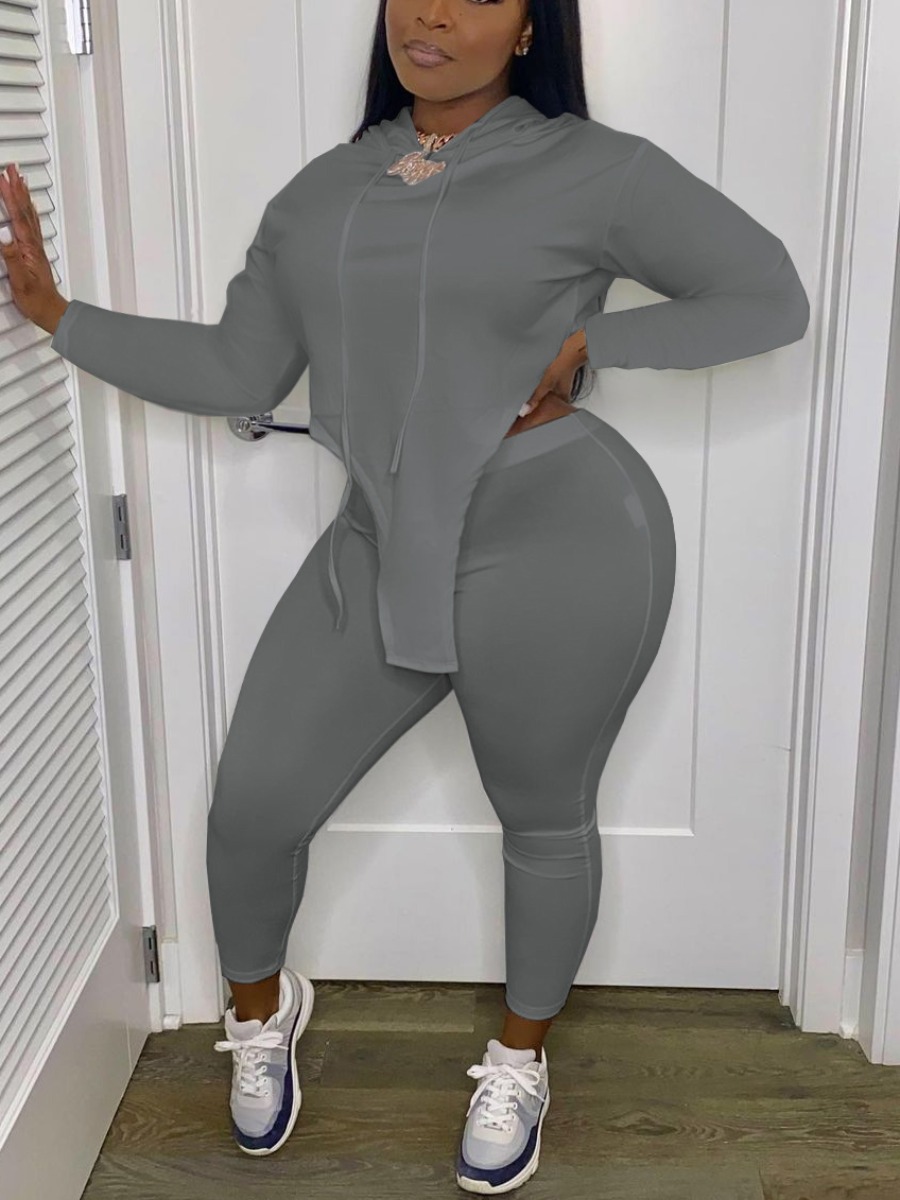 

LW Plus Size Asymmetrical Skinny Pants Set, Grey