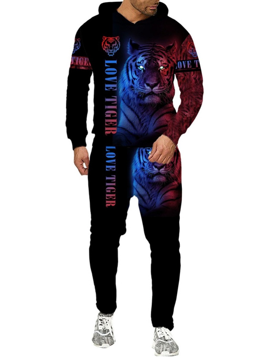 

LW Men Tiger Letter Print Tracksuit Set, Black