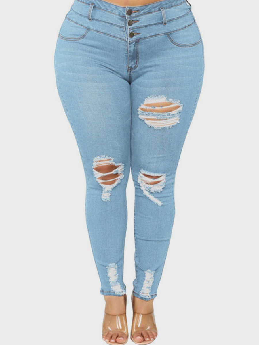 

LW Plus Size High Stretchy High-waisted Ripped Jeans, Baby blue