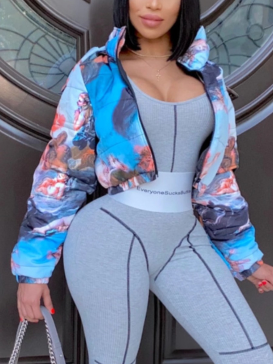 LW Figure Print Zipper Design Parka