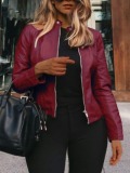 LW Plus Size Faux Leather Zipper Design Blazer Jacket