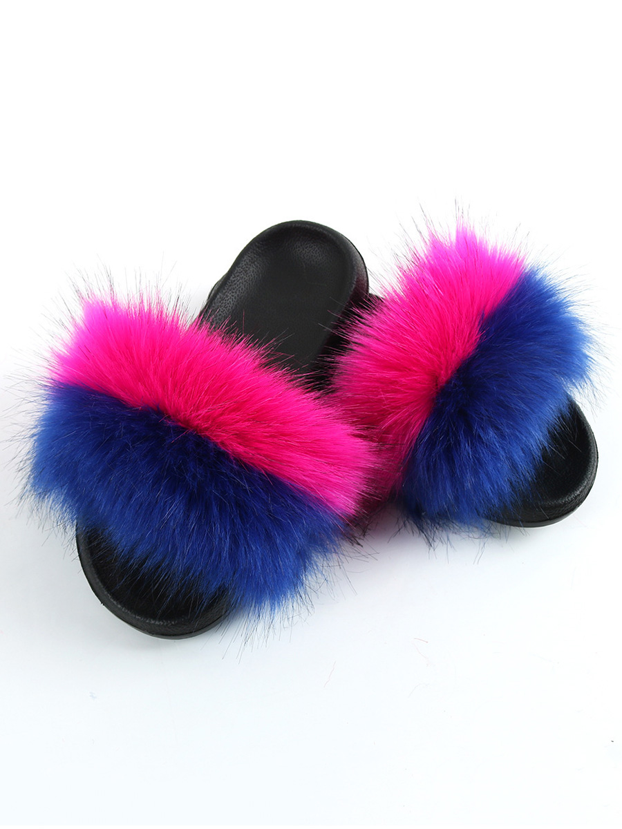 

LW Fluffy Patchwork Slippers, Rose red