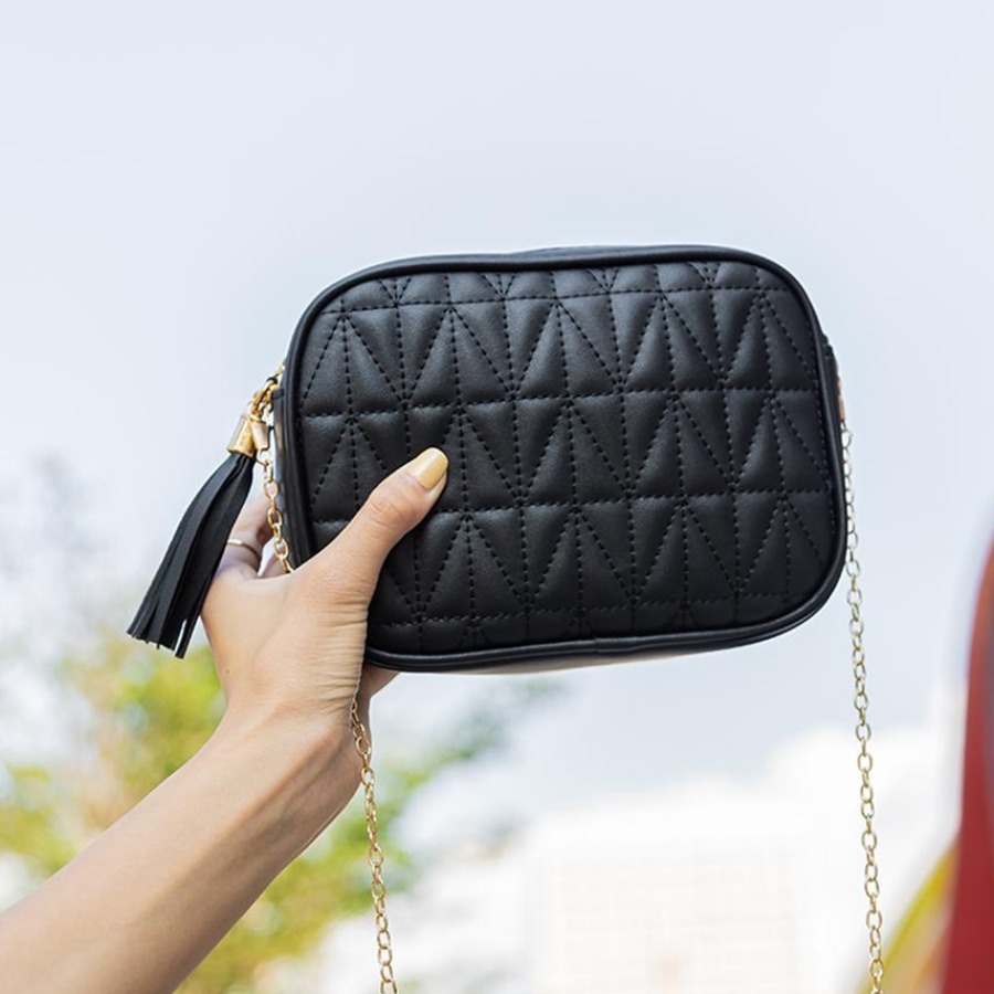 

LW Quilted Tassel Charm Crossbody Bag, Black