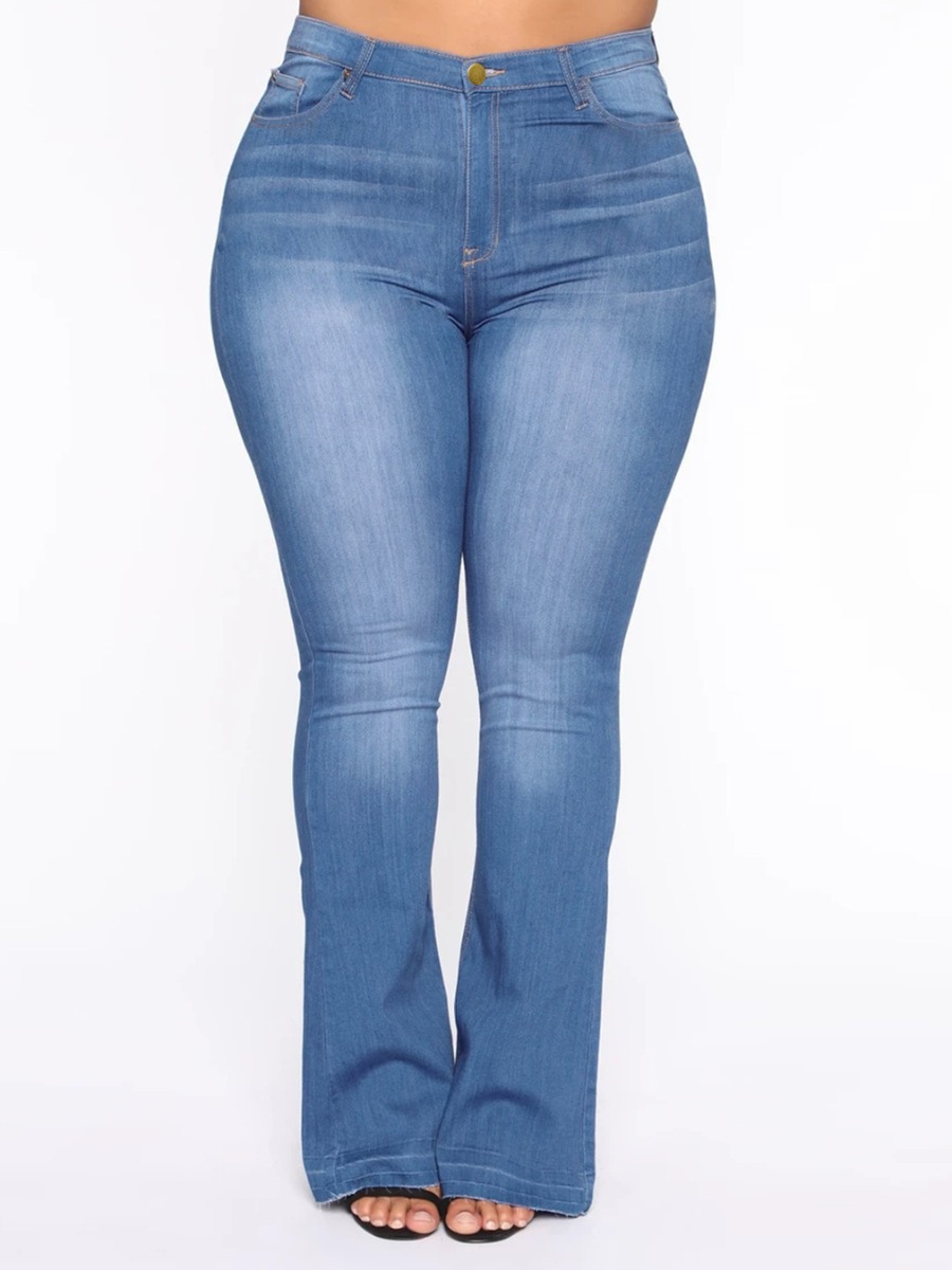 

LW Plus Size High-waisted High Stretchy Flared Jeans, Deep blue