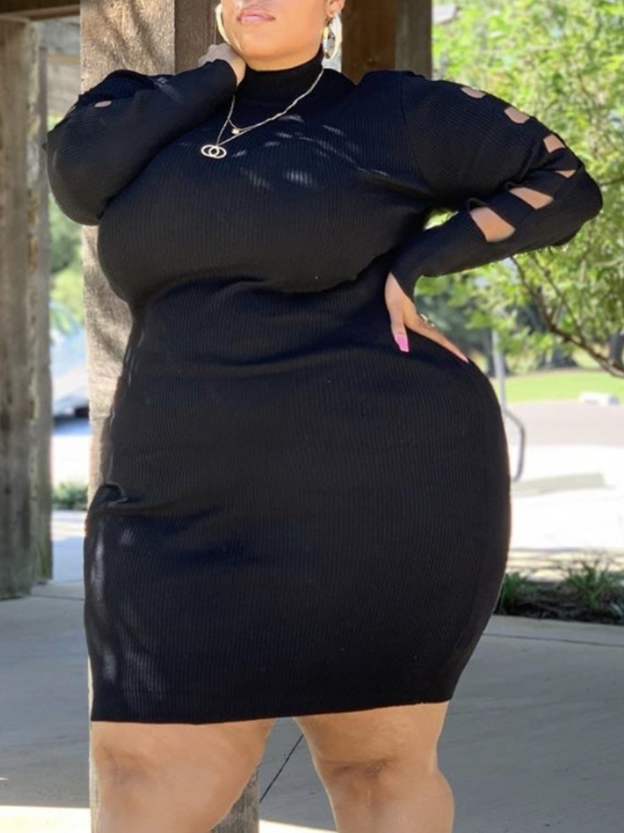 

LW Plus Size Rib Knit Solid Bodycon Dress, Black