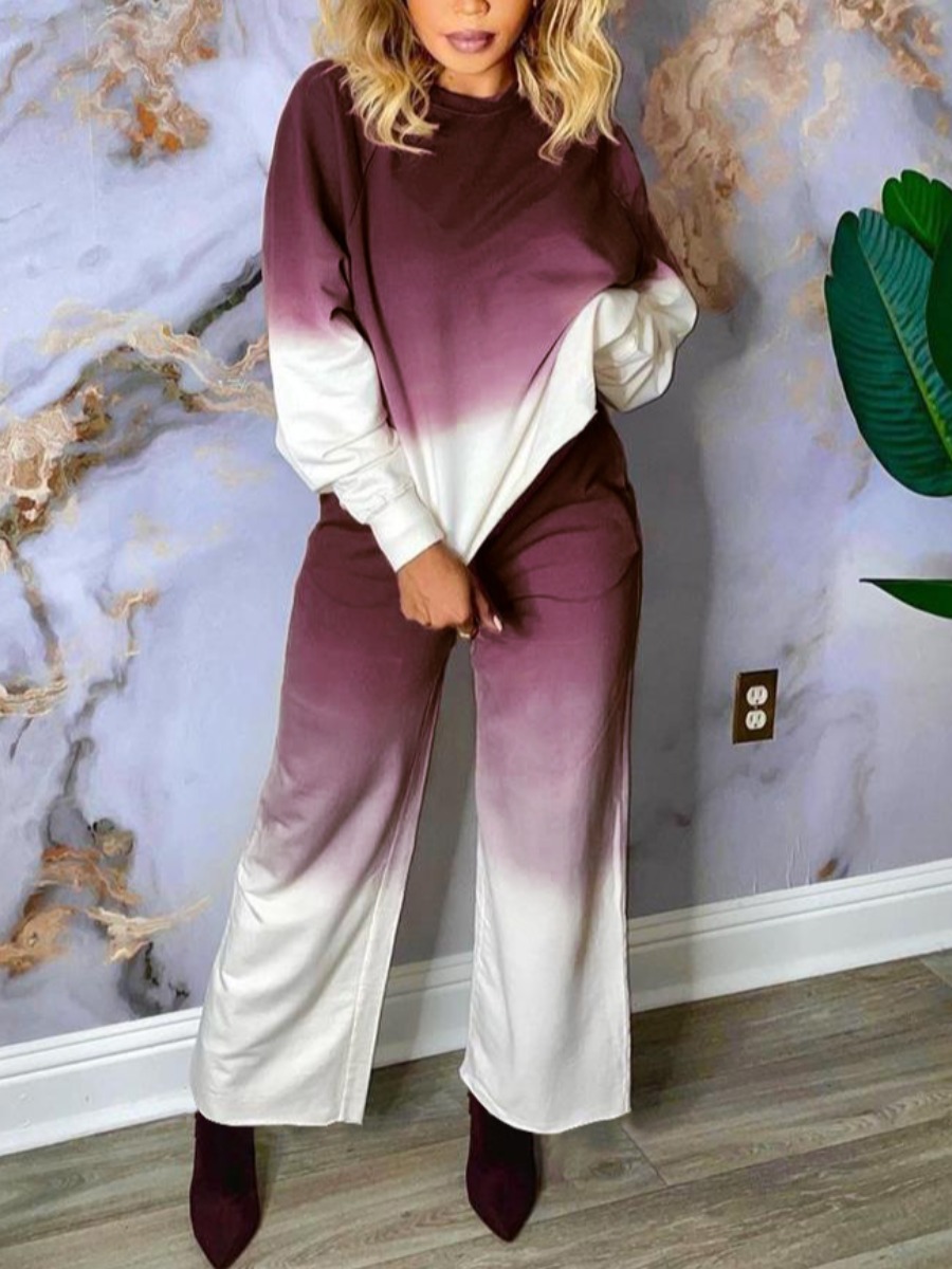 

LW Tie Dye Loose Pants Set, Wine red