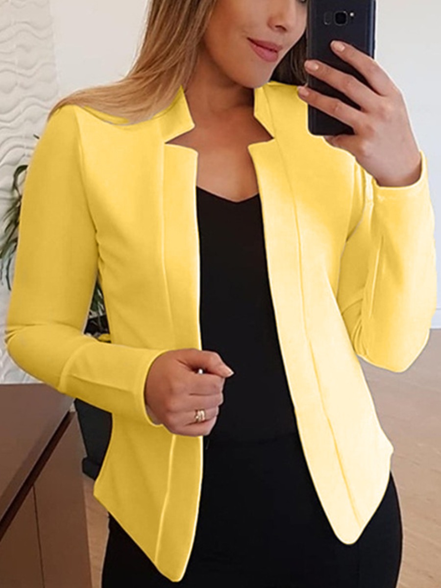 

LW Open Front Basic Solid Blazer, Yellow