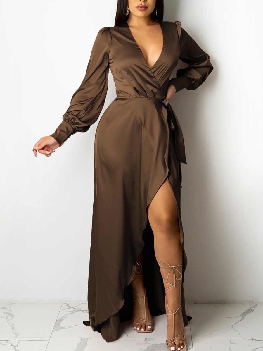 

LW SXY Bandage Design Wrap Prom Dress, Ocher