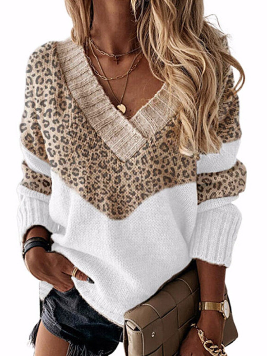 

LW Leopard Print Patchwork Sweater, Apricot