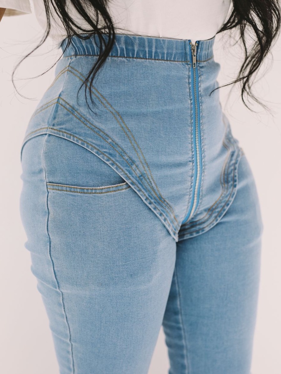

LW High-waisted Zipper Design Jeans, Baby blue