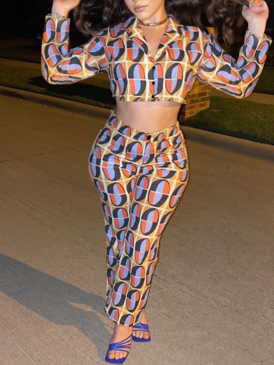 

LW Color Block Tie Back Crop Pants Set, Multi