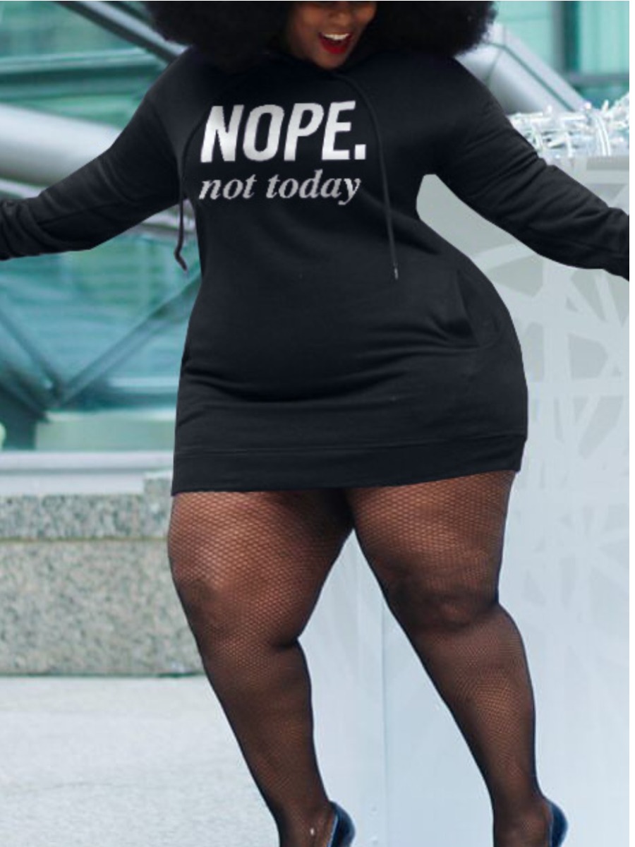 

LW Plus Size Letter Print Bodycon Sweat Dress, Black