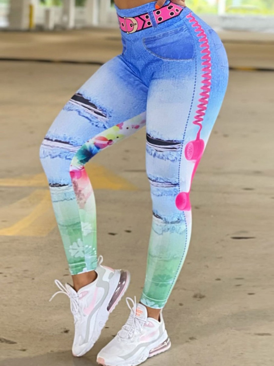 LW High Low Gradient Print Skinny Leggings