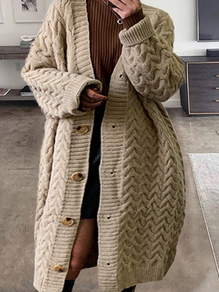 

LW Plus Size Button Design Knit Coat, Khaki