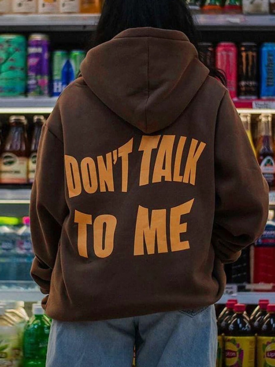 

LW Hooded Collar Letter Print Oversized Hoodie, Brown