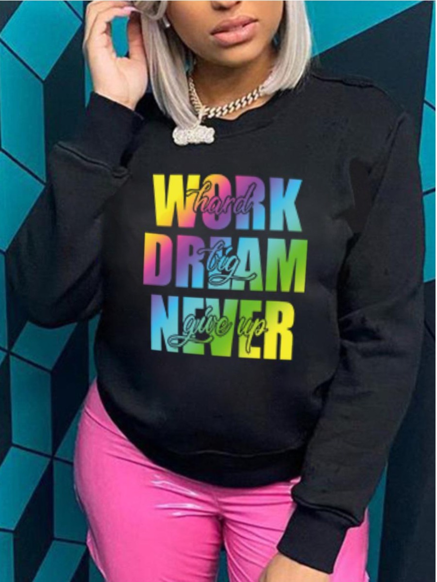 

LW Letter Print Pullover Sweatshirt, Black