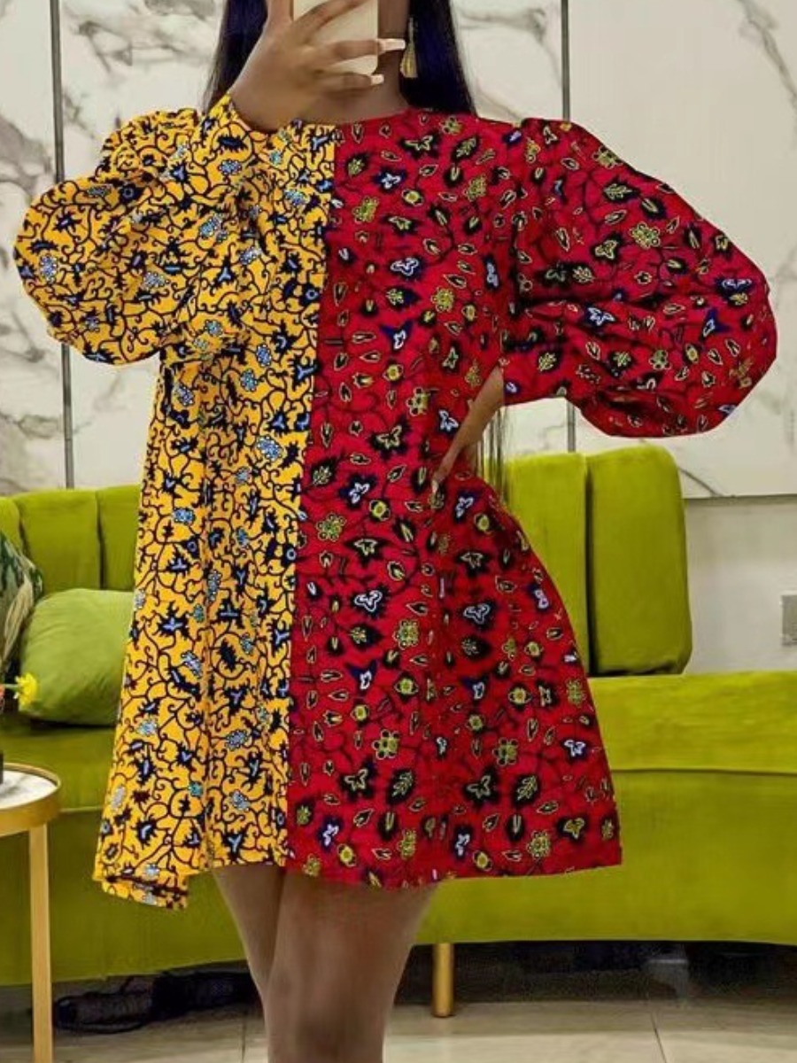 

LW Mixed Print Puff Sleeve Dress, Multi