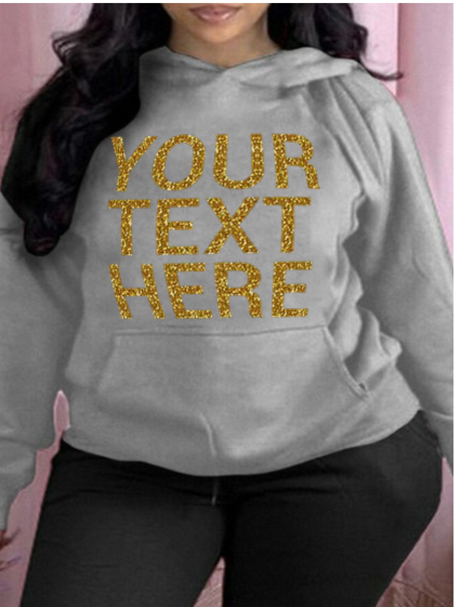 

LW Plus Size Pocket Design Letter Print Hoodie, Grey