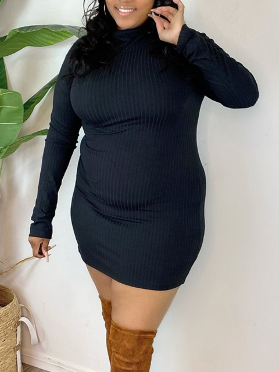 

LW BASICS Plus Size Rib Knit Bodycon Dress, Black