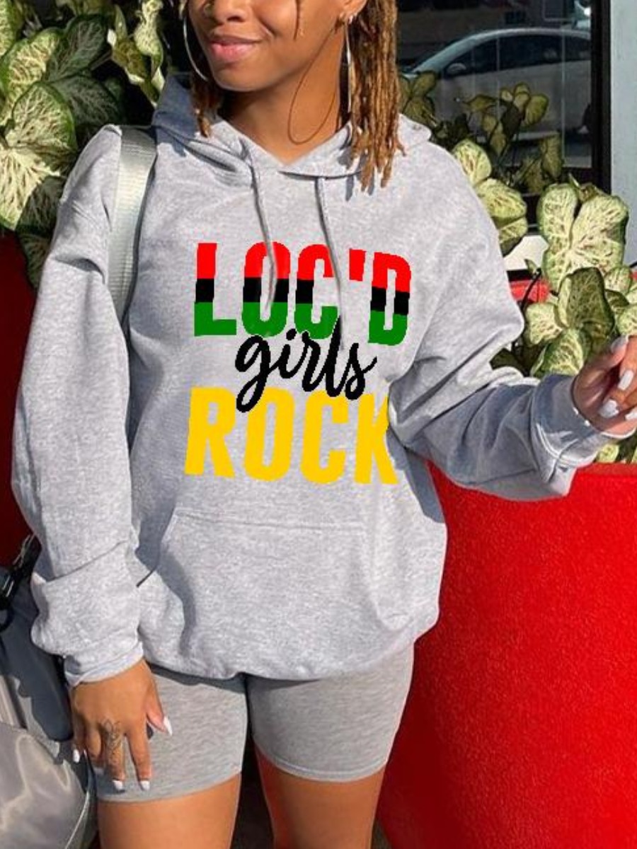 LovelyWholesale Letter Print Kangaroo Pocket Hoodie Fall Long Sleeve Street Pattern Hooded Collar Spring Summer 2024