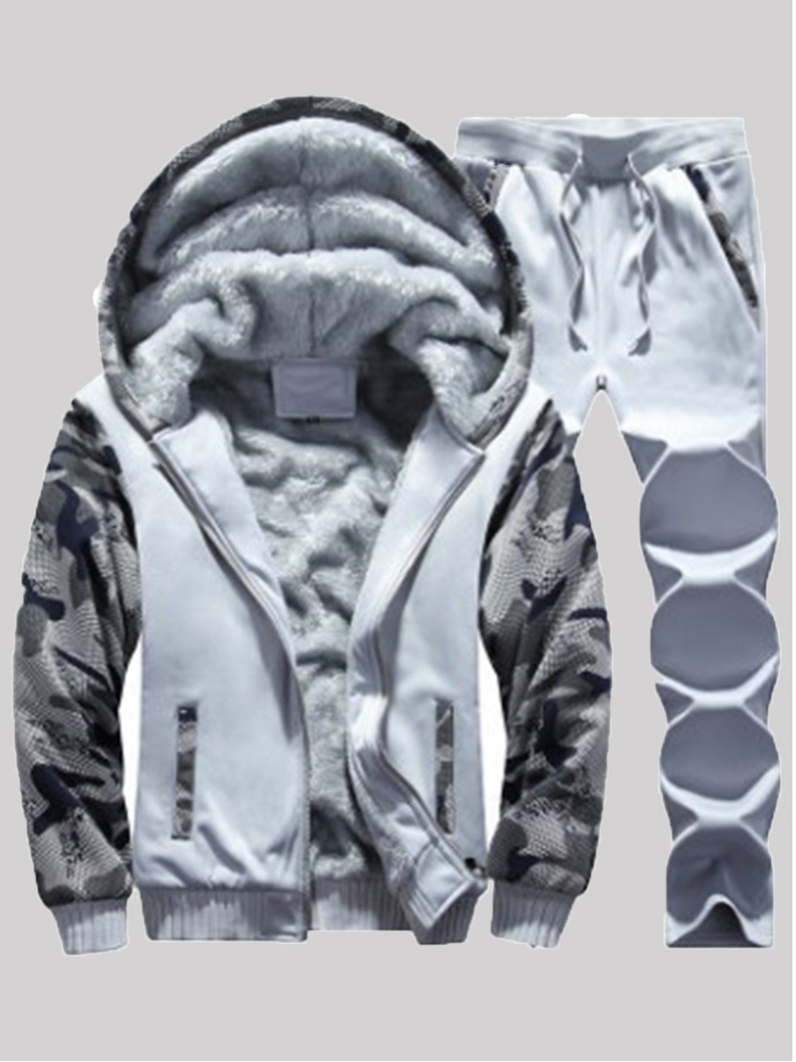 

LW Men Patchwork Zip Up Tracksuit Set, Light grey
