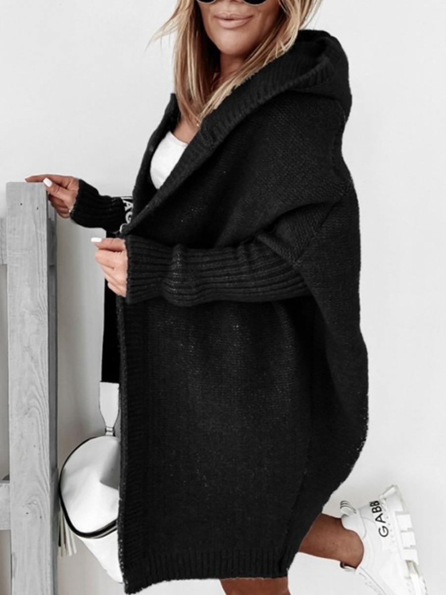 

LW Hooded Collar Loose Cardigan, Black