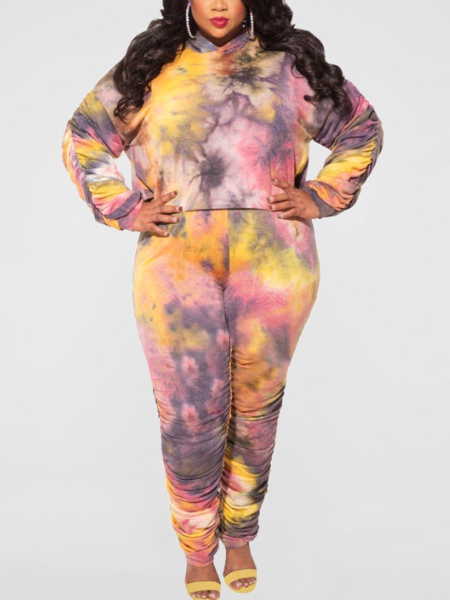 

LW Plus Size Tie Dye Crop Tracksuit Set, Yellow