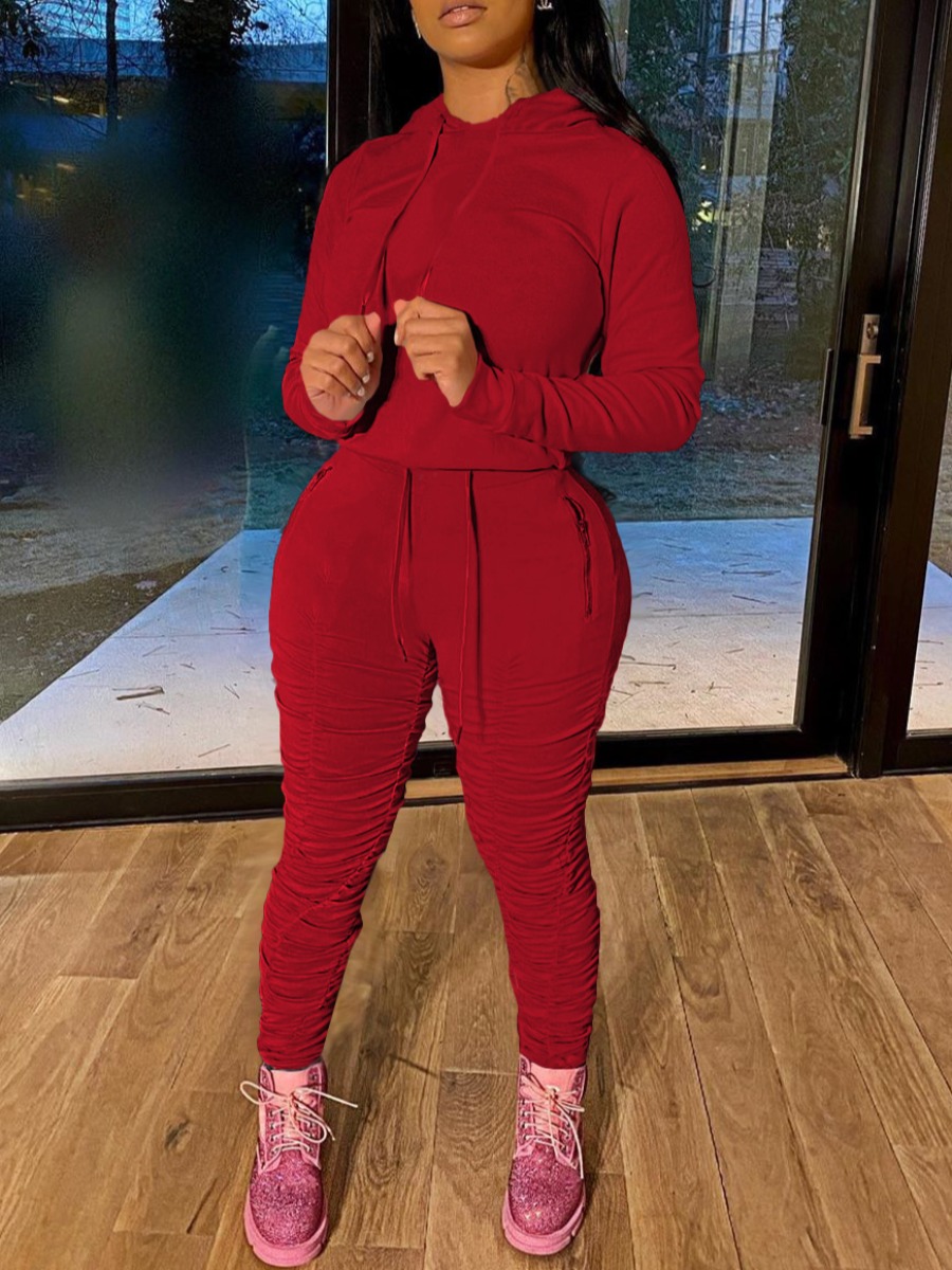 

LW Ruched Drawstring Tracksuit Set, Red