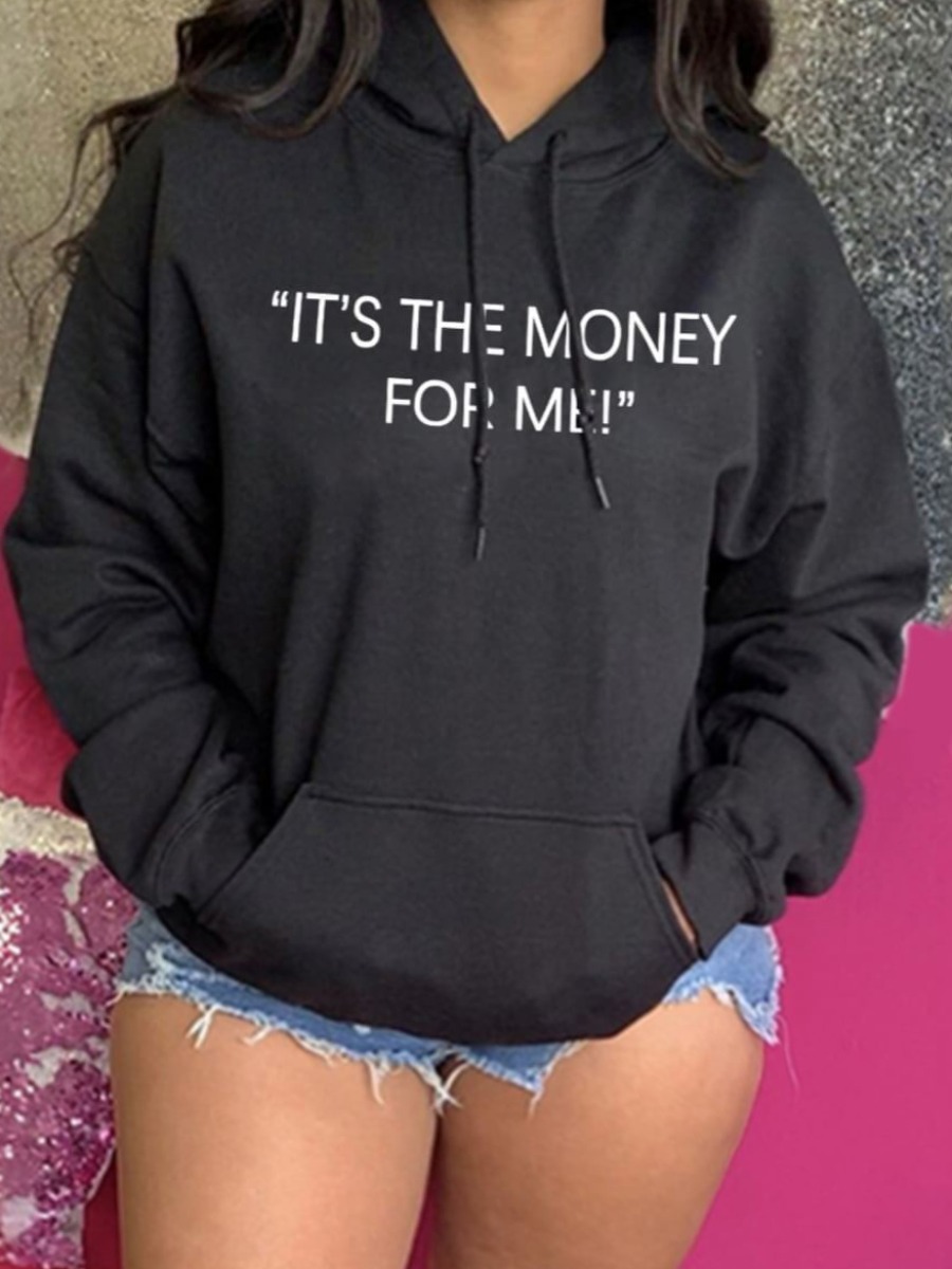 

LW BASICS Plus Size Sweat Print Regular Sweatshirt&Hoodie, Black