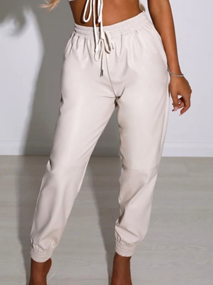 

LW Drawstring Basic Loose Pants, White