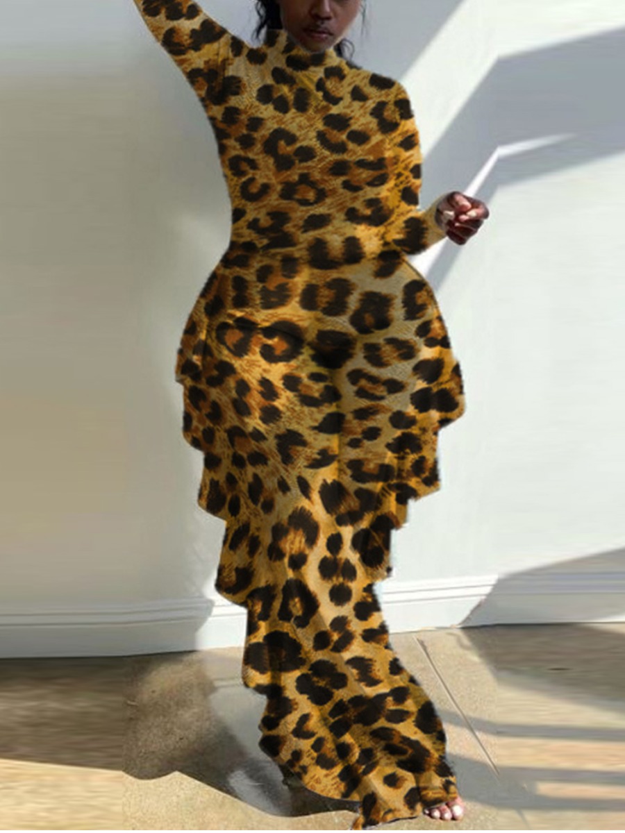 

LW Plus Size Ruffle Design Leopard Jumpsuit