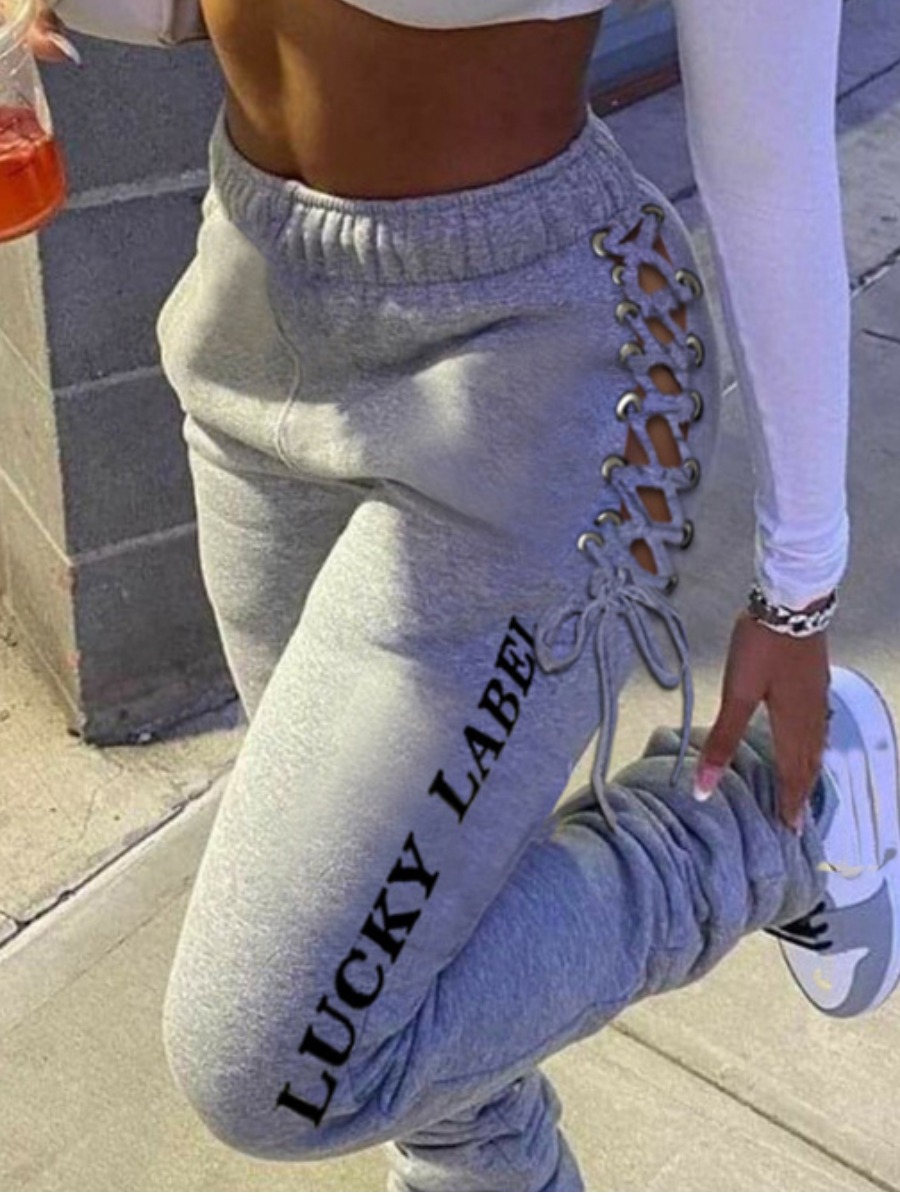 

LW Letter Print Stacked Sweatpants, Grey