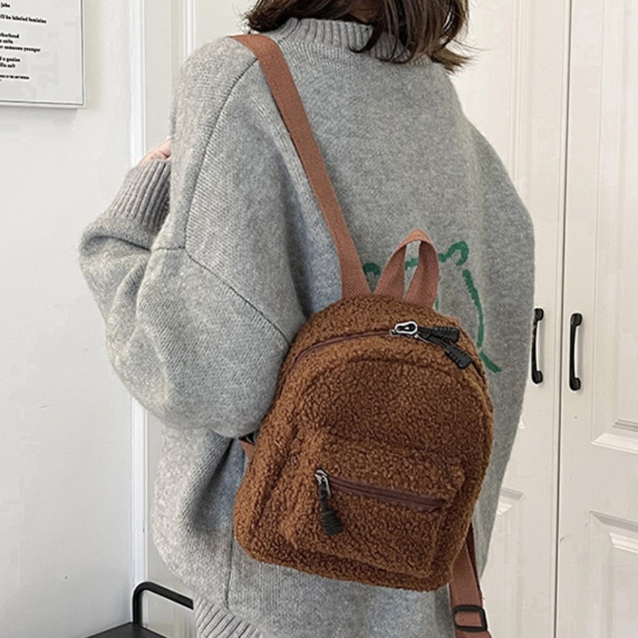 

LW Adjustable Strap Plush Backpack, Brown