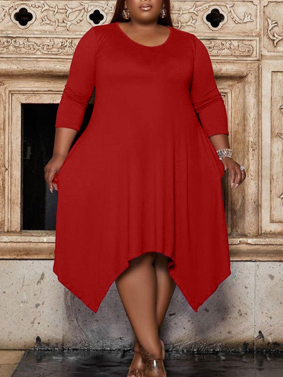 

LW BASICS Plus Size Pocket Design High Low Dress, Red