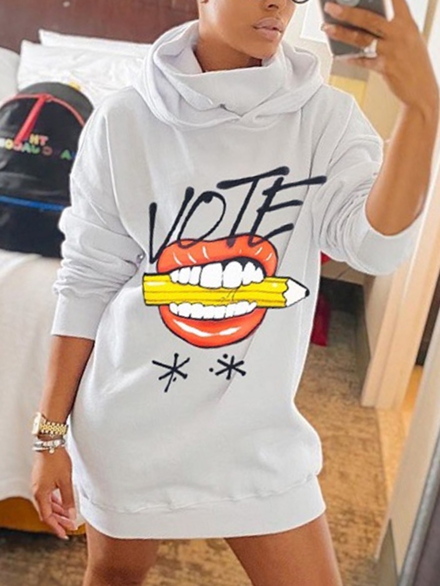 

LW Sweat Letter Lip Print Dress, White