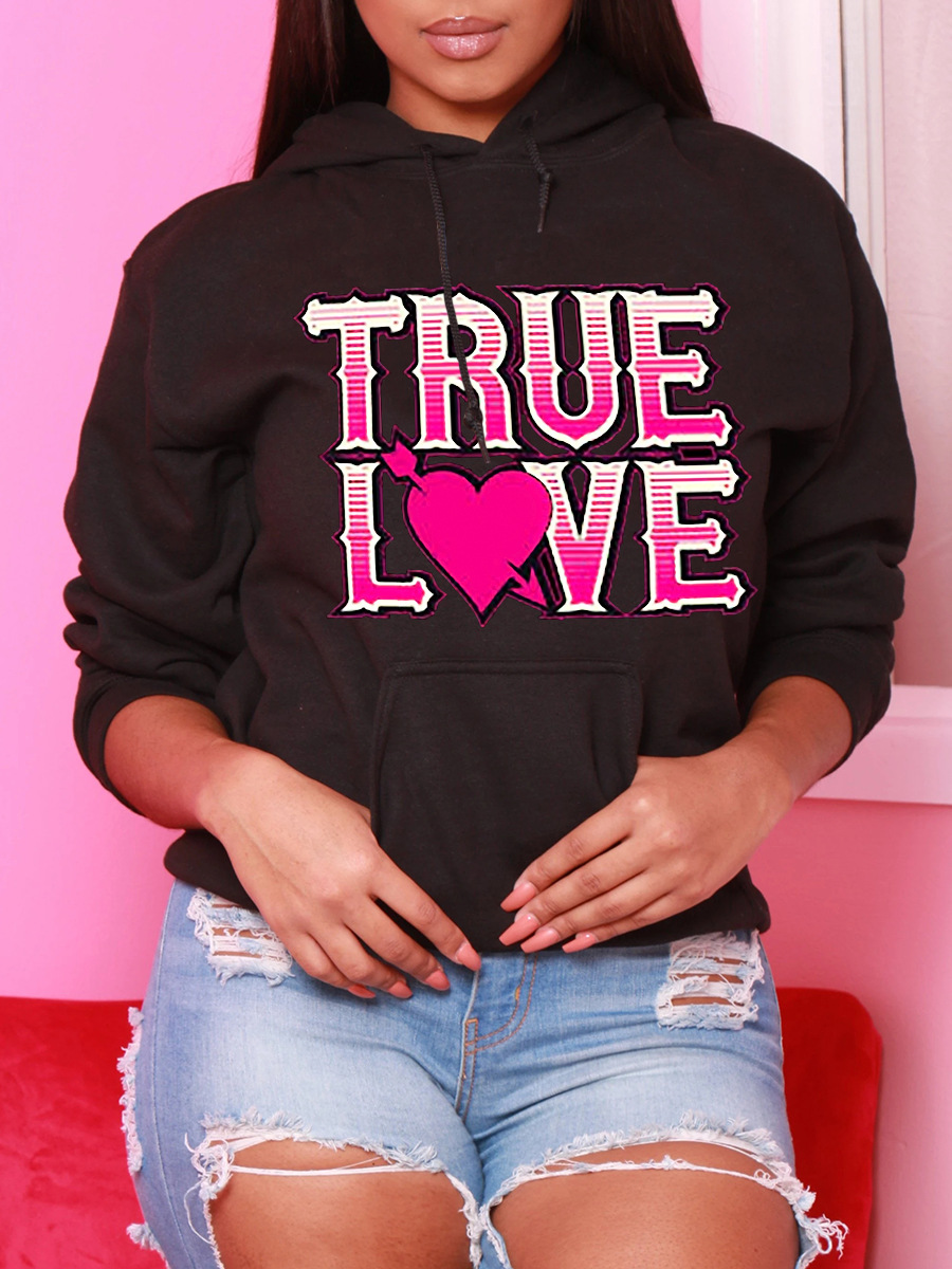 

LW Heart Letter Print Hoodie, Black