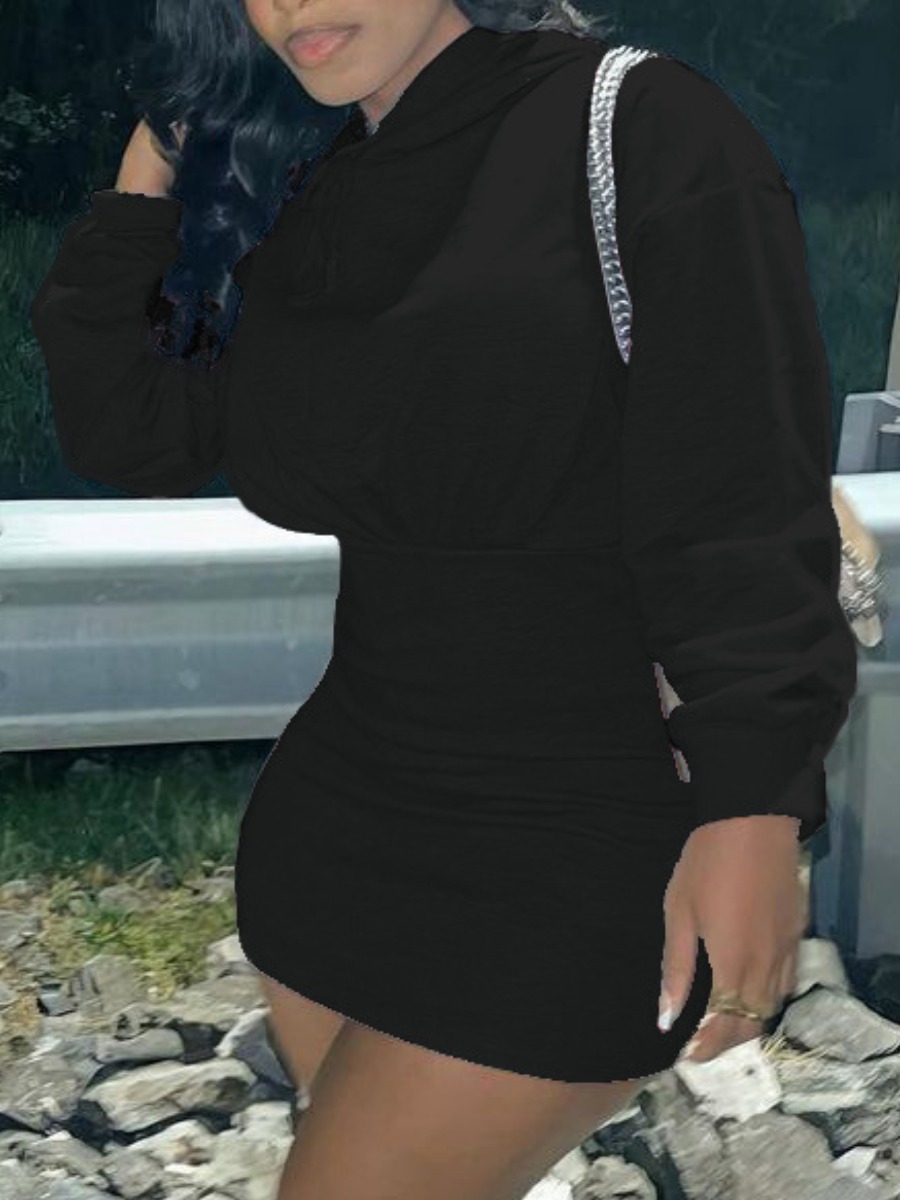 

LW Ruched Solid Sweat Dress, Black