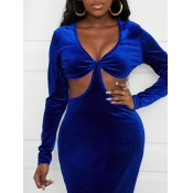 LW SXY Velvet Hollow-out Design Basic Bodycon Dres