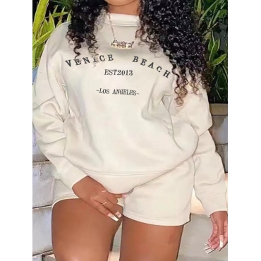 

LW Plus Size Round Neck Letter Print Shorts Set, White