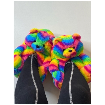 

LW Fluffy Striped Cartoon Slippers, Multicolor mstn