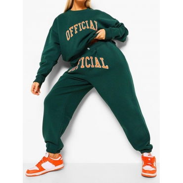 

LW Drawstring Letter Print Tracksuit Set, Green