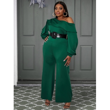 

LW Plus Size Solid One Shoulder Skinny Jumpsuit, Green